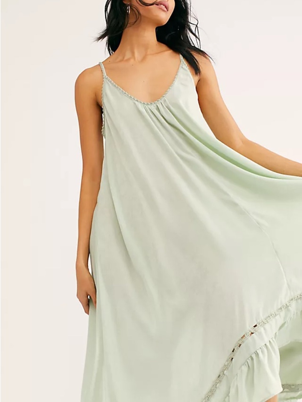 Free People Sage Green Flowing Slip Dress